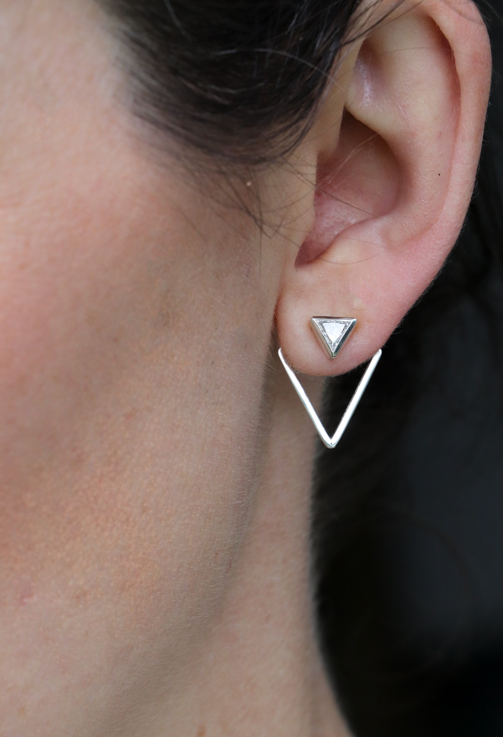 Sterling Silver Triangle Lab Diamond Earrings