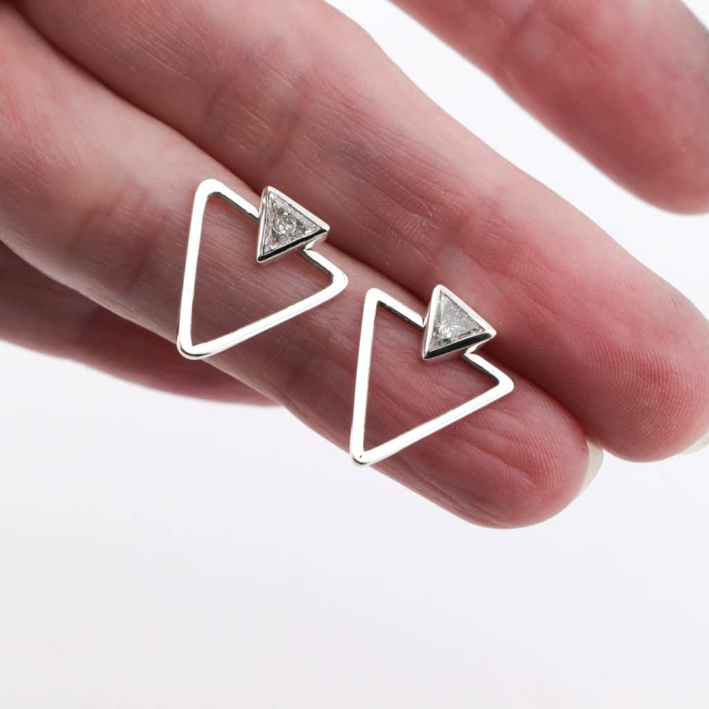 Sterling Silver Triangle Lab Diamond Earrings
