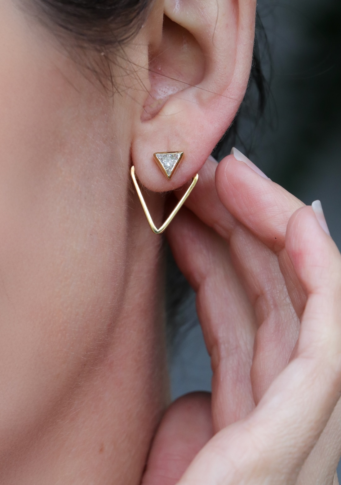 Sterling Silver & Gold-Plated Triangle Lab Diamond Earrings