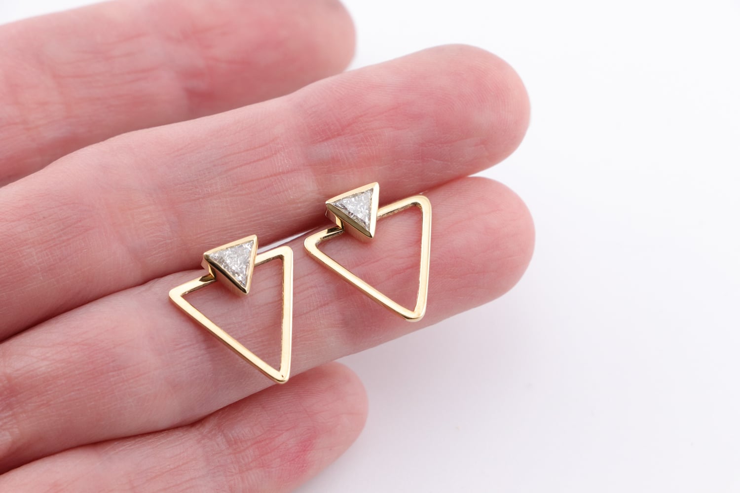 Sterling Silver & Gold-Plated Triangle Lab Diamond Earrings
